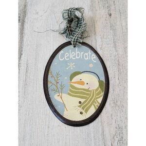 Celebrate snowman mistletoe scarf ornament Xmas decor